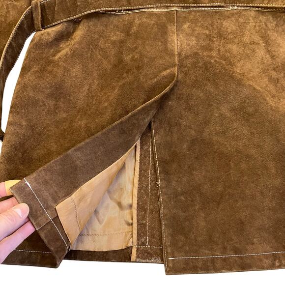 Vintage Retro 70s 80s Suede Jacket Hip Length Hooded Belted Brown Fitted XS - Picture 11 of 16